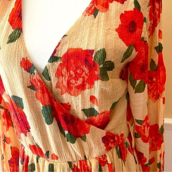Floral Maxi Dress Orange Poppies Size Medium  Large - Picture 3 of 6